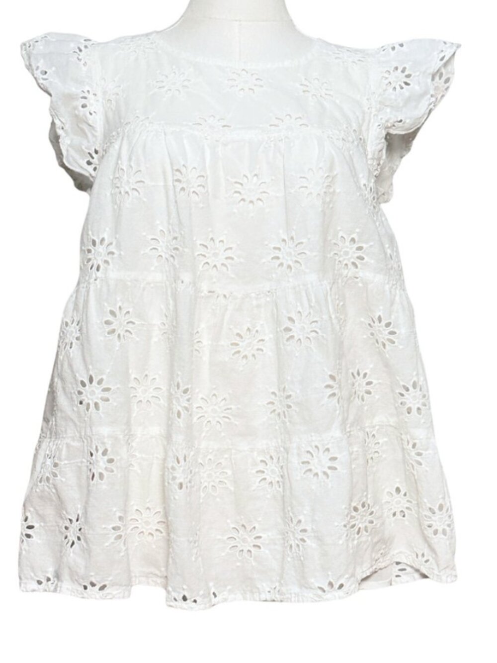 Short Sleeve Lined Tiered Ruffle Boho Top Small